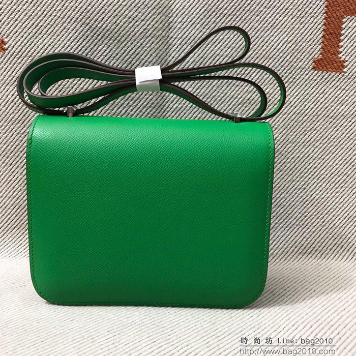 HERMES愛馬仕 H空姐包 進口原廠EP皮 頂級蜜蠟製作 街拍必備單品 竹子綠金銀 單肩斜挎包  Ama1558